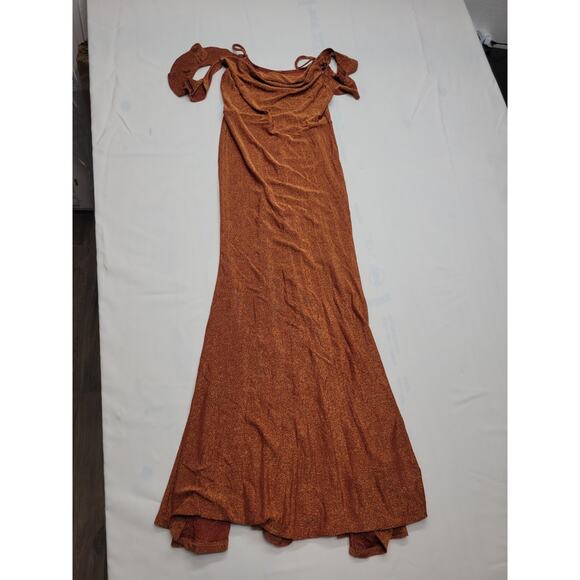 Shein L Burnt Orange Sparkle Glitter Fall Boho Spaghetti Strap Adjustable Dress - Picture 12 of 12
